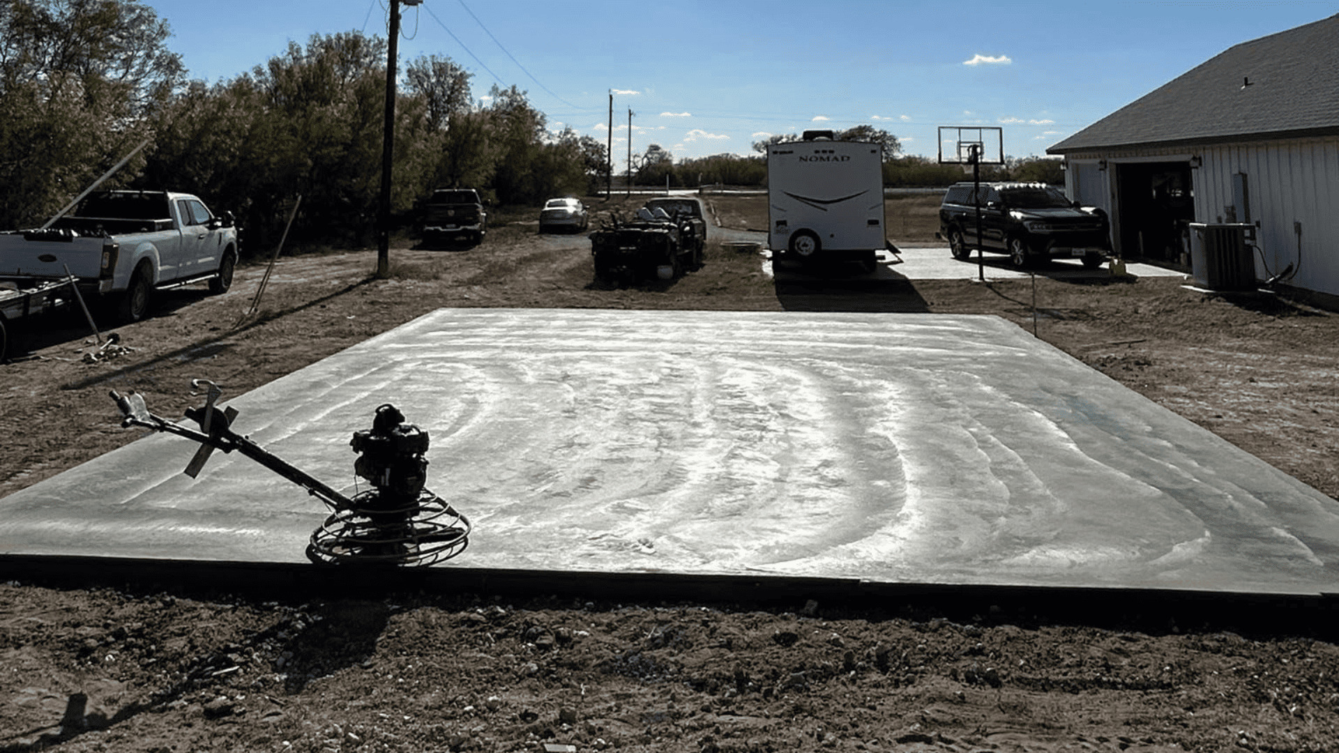 Freshly finished concrete slab